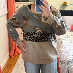 Floral and Leopard Print Women's Sweater